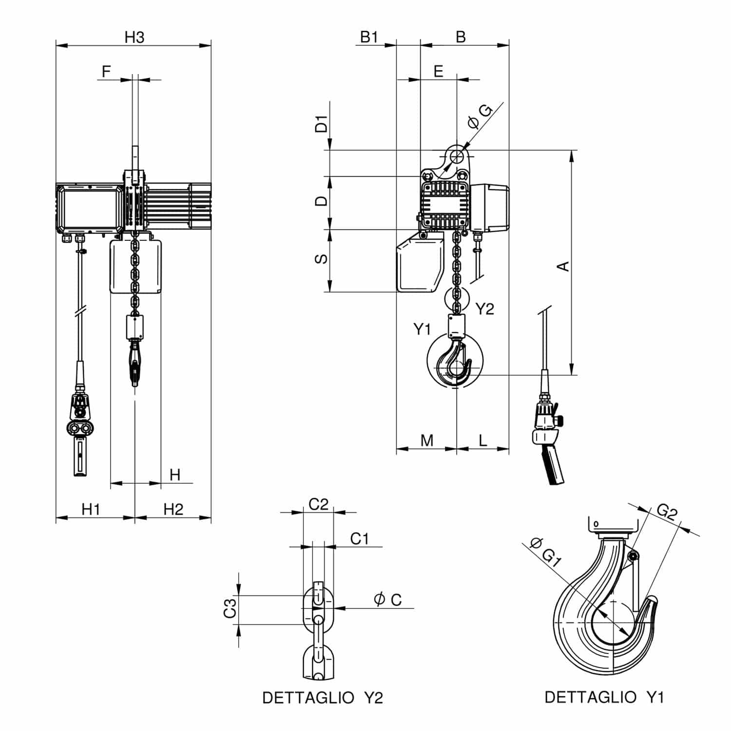 Paranco Fiso Serie W1000 F disegno